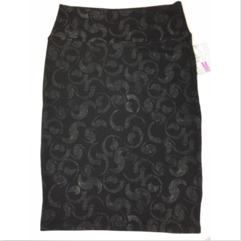 LULAROE CASSIE SKIRT BLACK Medium M Swirls White